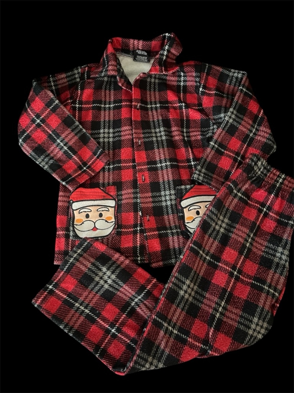 Kids Red Plaid Santa Pocket Pajama Set